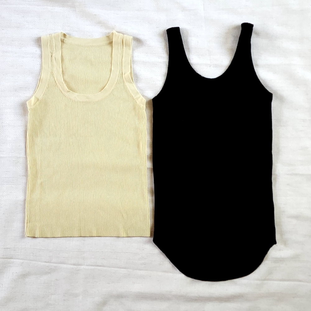 (2 pack) scoop neck ribbed Tank Top, black and pale-yellow cooling fabric